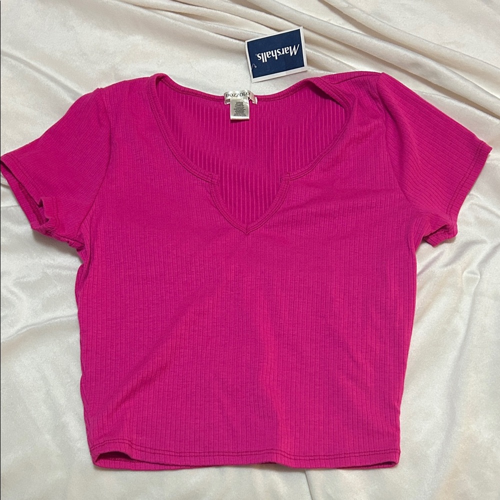Bozzolo Vibrant Pink Ribbed Crop Top